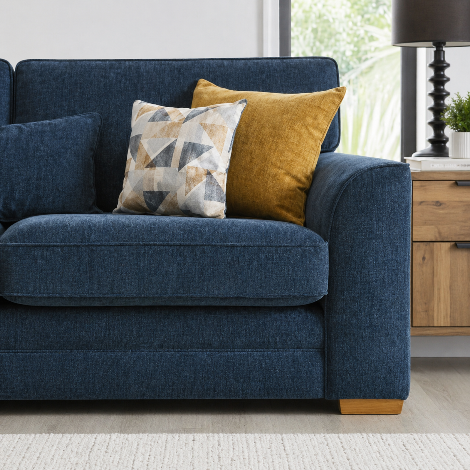 Deep Navy Blue 3-Seater Fabric Sofa with Scatter Cushions