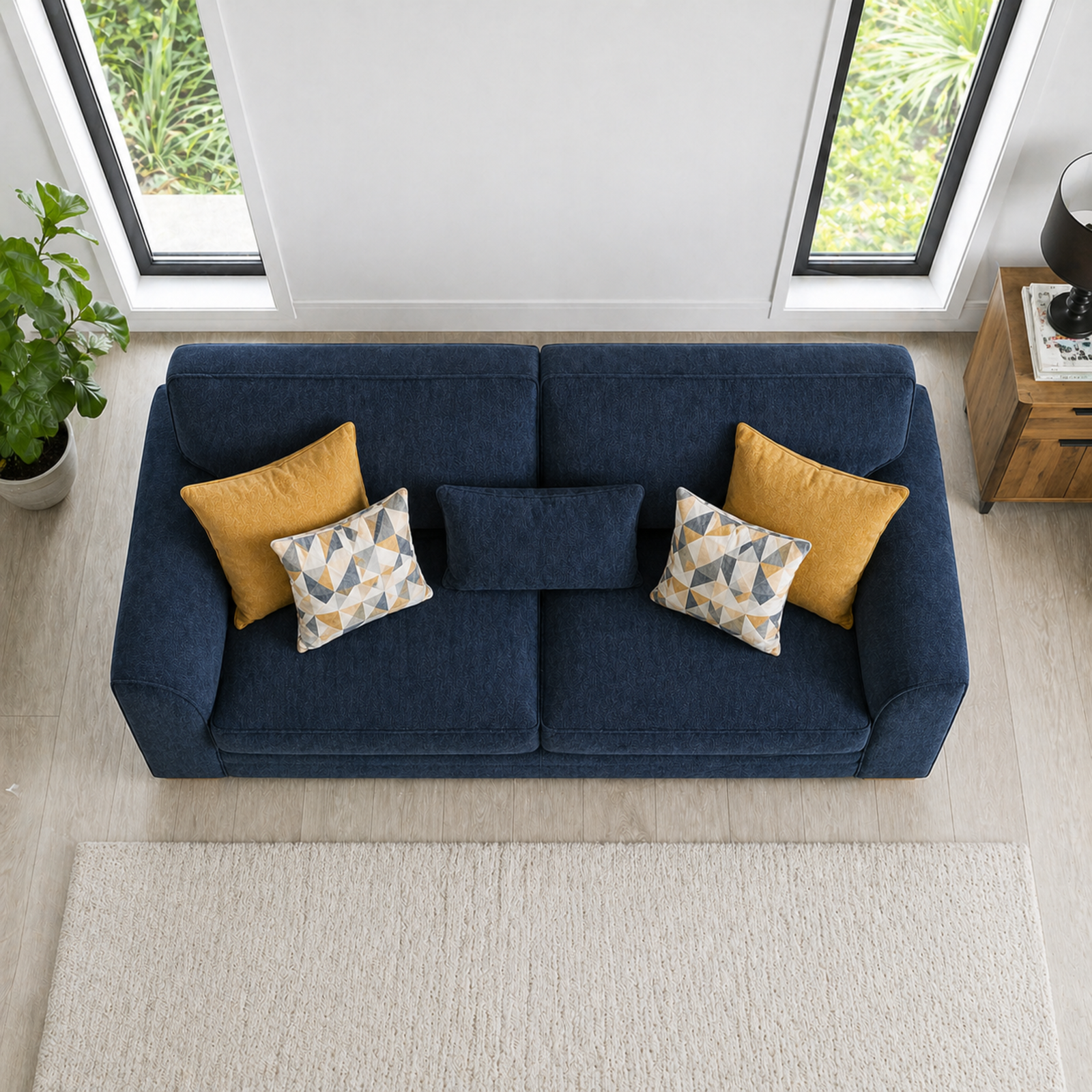 Deep Navy Blue 3-Seater Fabric Sofa with Scatter Cushions