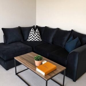 Large Black 4 Seater Velvet Corner Sofa