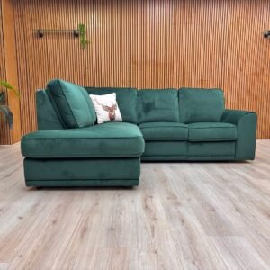 Deep Green Velvet 4 Seater LHF Corner Chaise Sofa