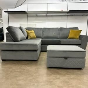 Luxury Grey Corner Sofa with Storage Footstool